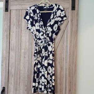 Navy and white floral faux wrap dress